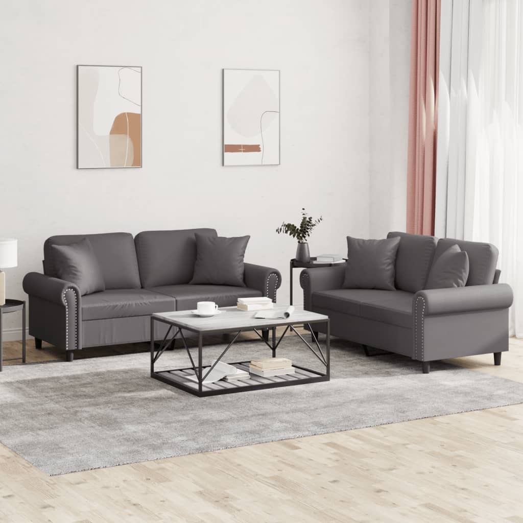 Set di Divani 2 pz con Cuscini Grigio in Similpelle - homemem39