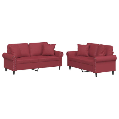 Set di Divani 2 pz con Cuscini Rosso Vino in Similpelle