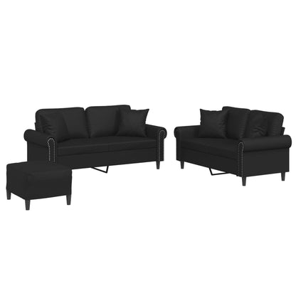 Set di Divani 3 pz con Cuscini Nero in Similpelle - homemem39