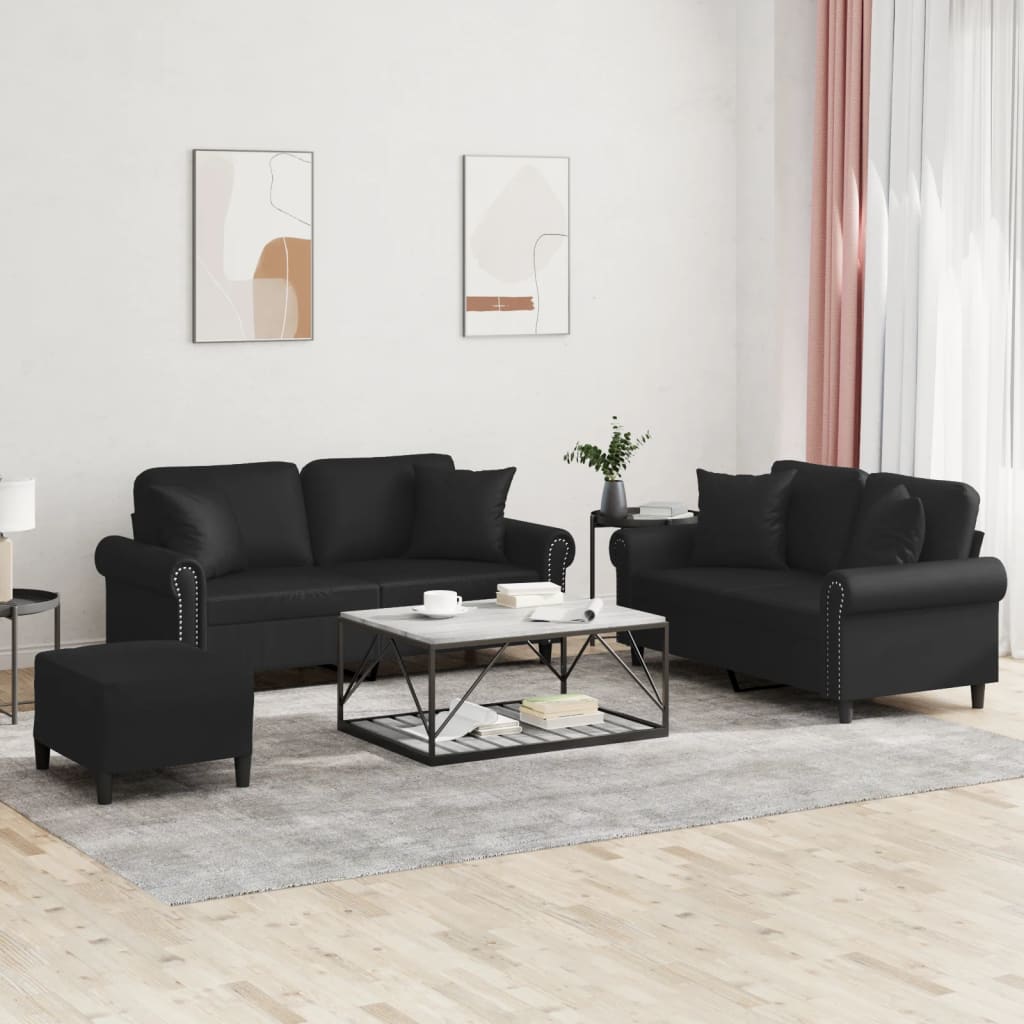 Set di Divani 3 pz con Cuscini Nero in Similpelle | homemem39