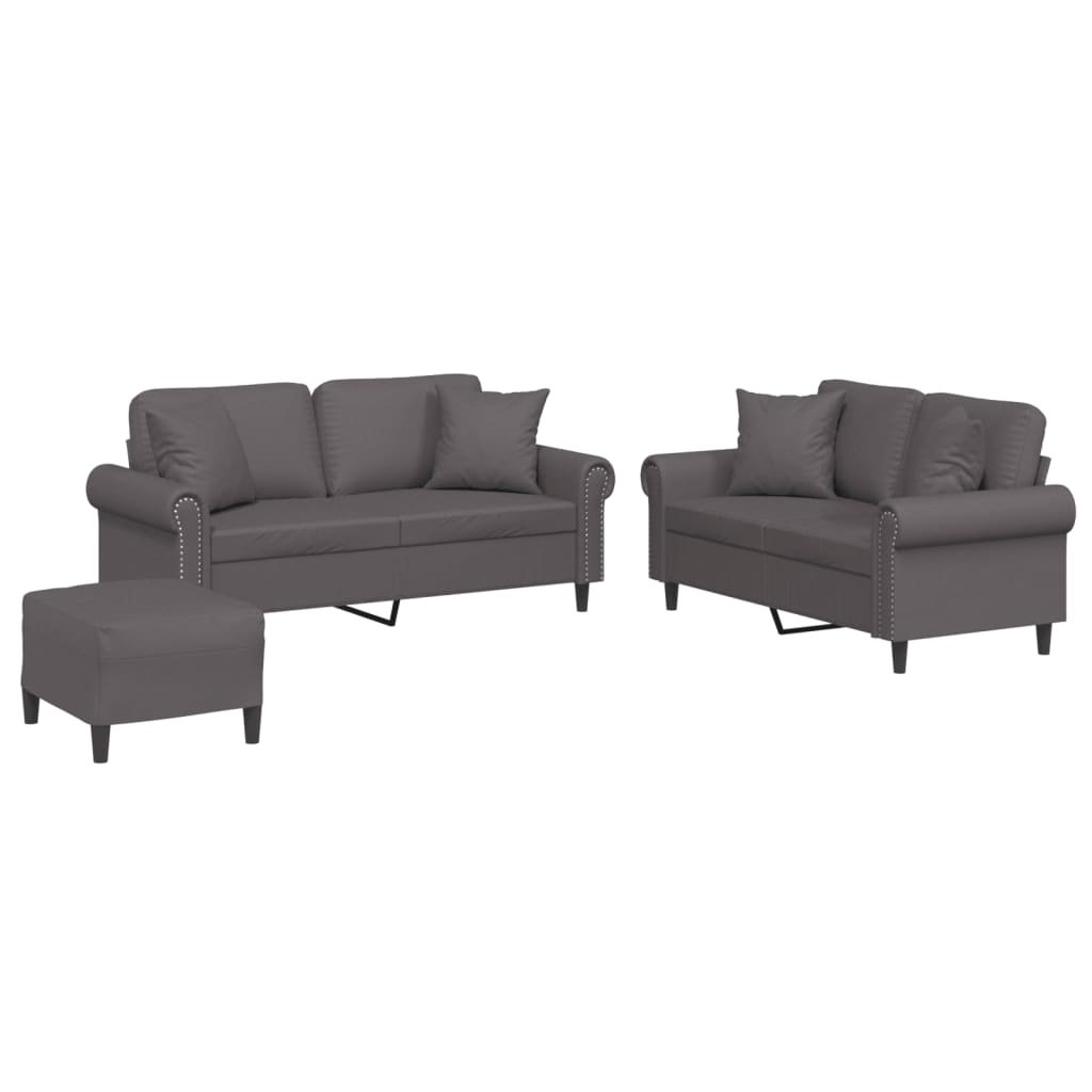 Set di Divani 3 pz con Cuscini Grigio in Similpelle | homemem39