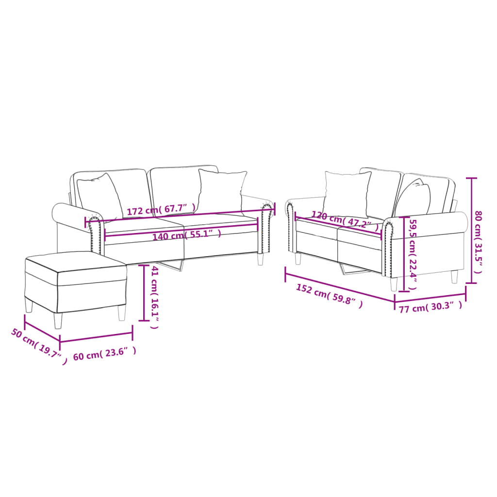 Set di Divani 3 pz con Cuscini Grigio in Similpelle | homemem39
