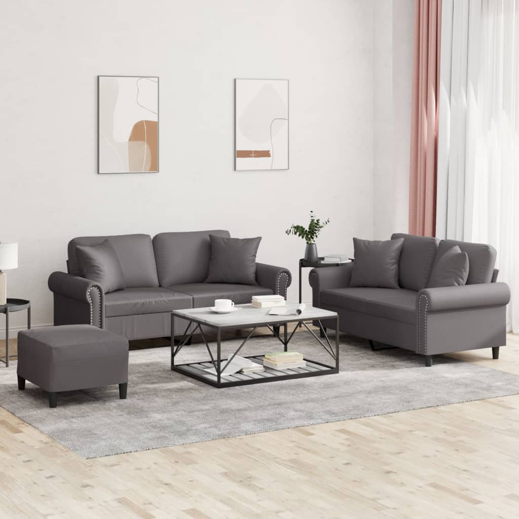 Set di Divani 3 pz con Cuscini Grigio in Similpelle | homemem39