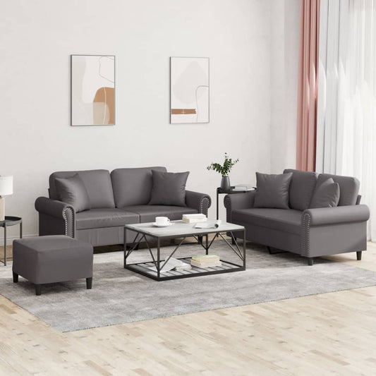 Set di Divani 3 pz con Cuscini Grigio in Similpelle | homemem39