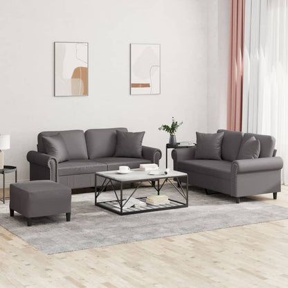Set di Divani 3 pz con Cuscini Grigio in Similpelle - homemem39