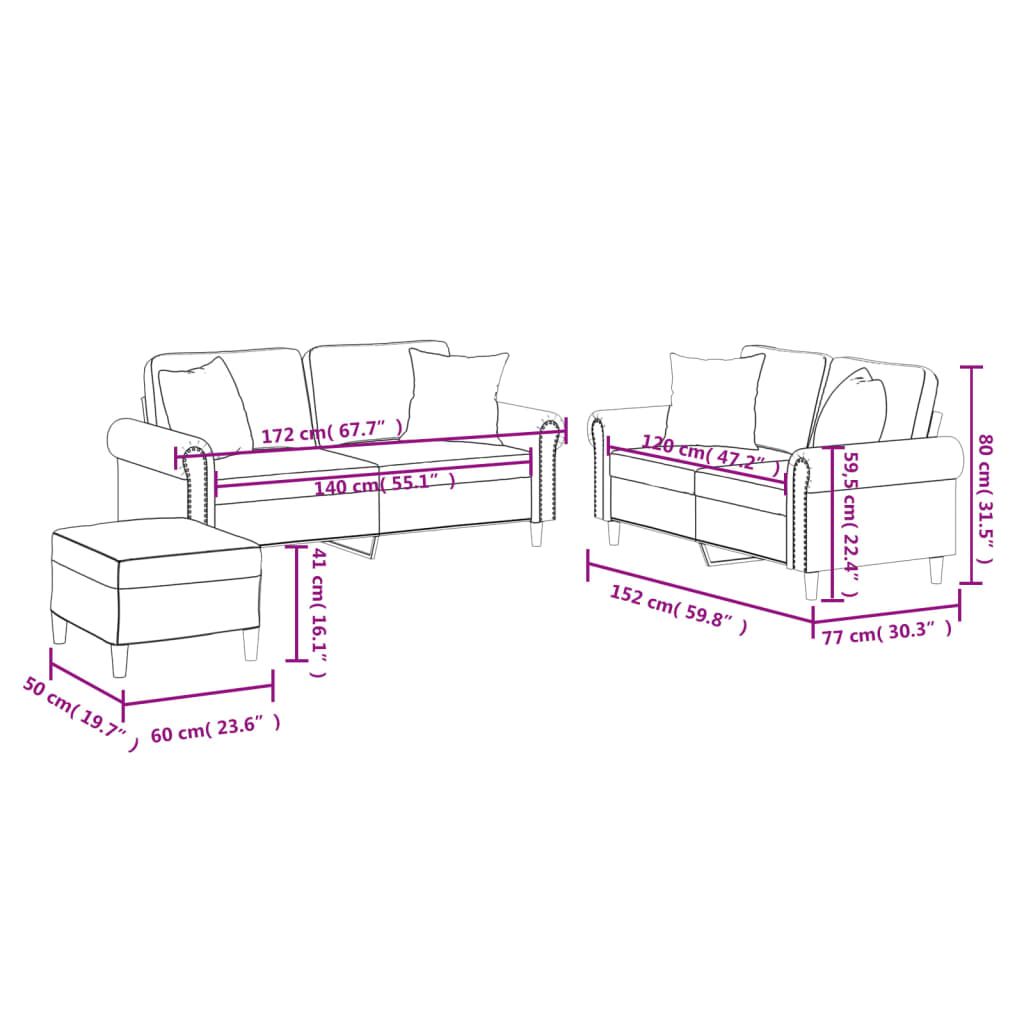 Set di Divani 3 pz con Cuscini Rosso Vino in Similpelle - homemem39