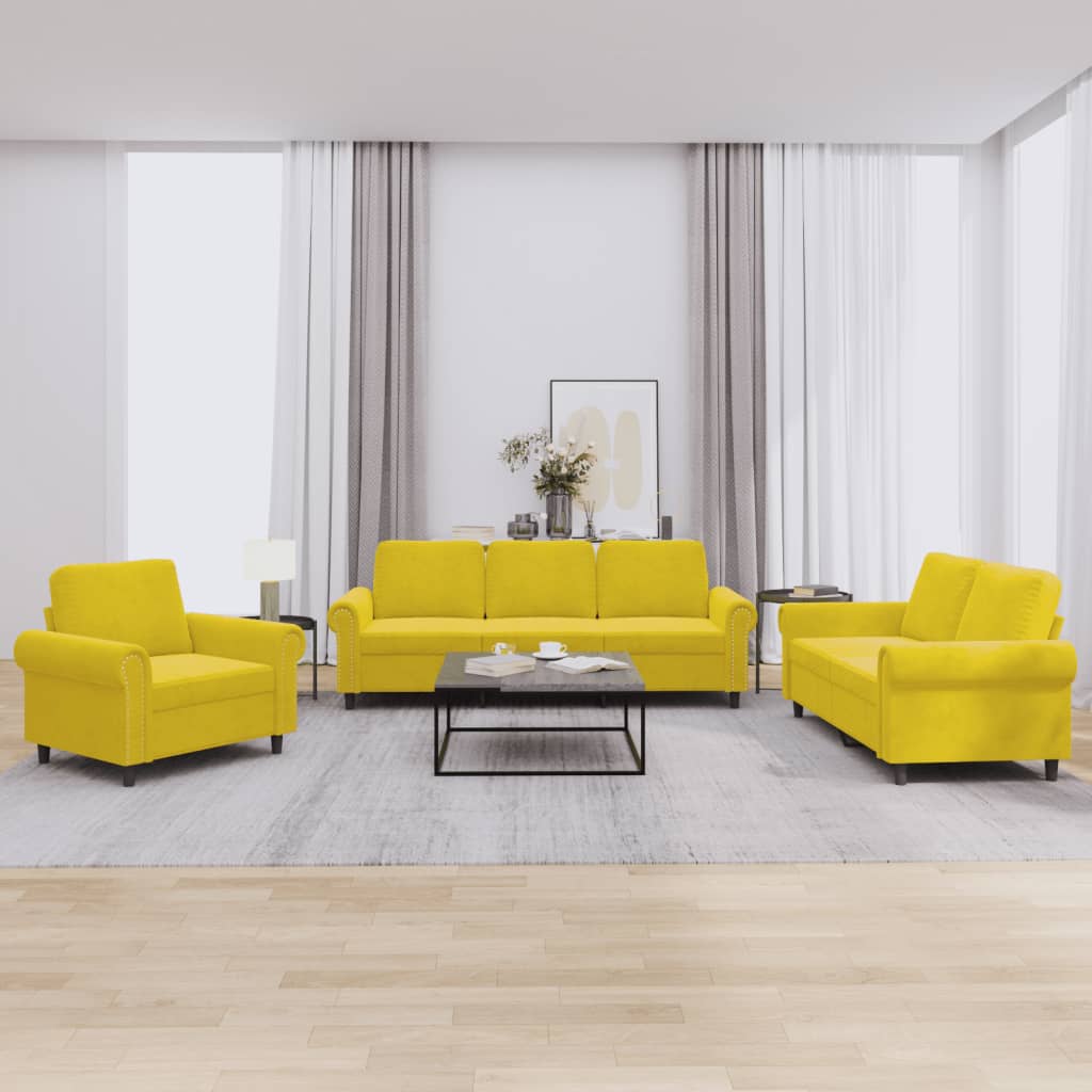 Set di Divani 3 pz con Cuscini giallo in Velluto - homemem39