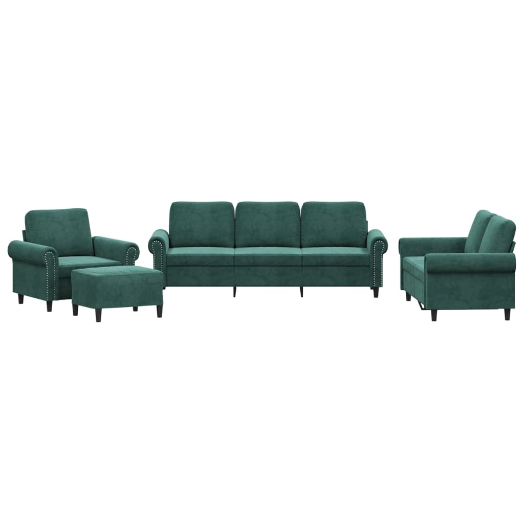 Set di Divani 4 pz con Cuscini Verde scuro in Velluto | homemem39