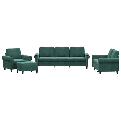 Set di Divani 4 pz con Cuscini Verde scuro in Velluto | homemem39