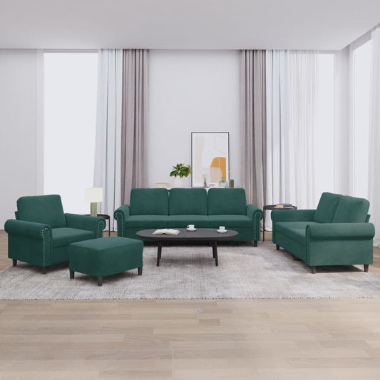 Set di Divani 4 pz con Cuscini Verde scuro in Velluto | homemem39