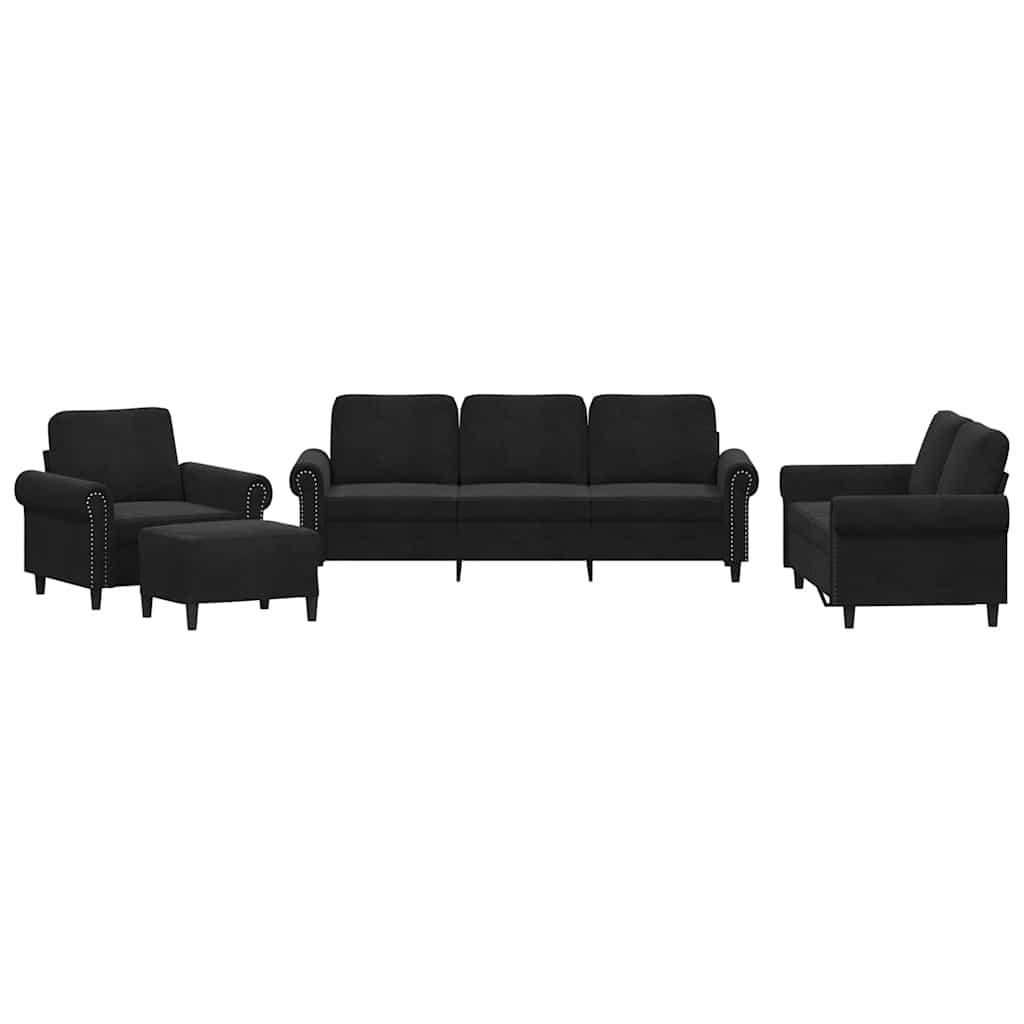 Set di Divani 4 pz con Cuscini Nero in Velluto | homemem39