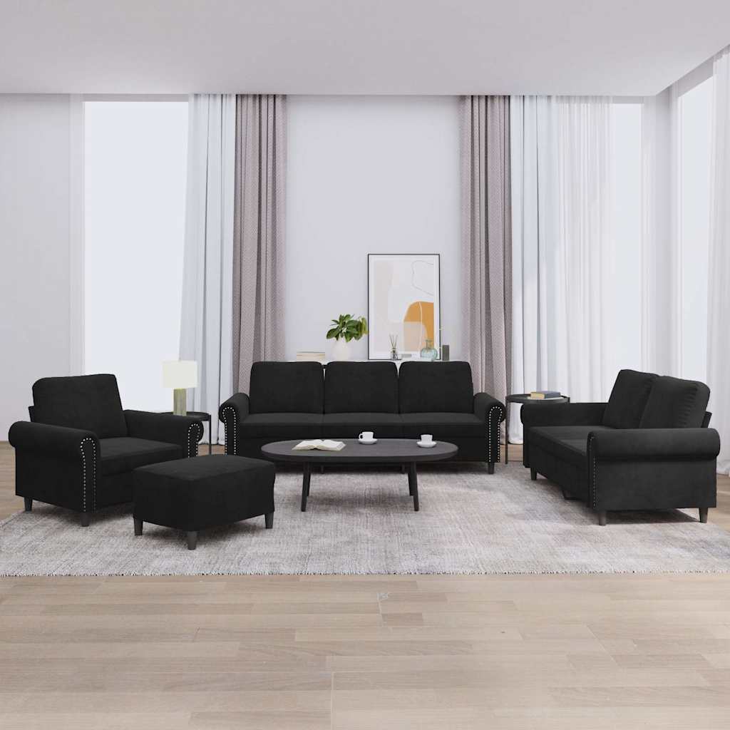 Set di Divani 4 pz con Cuscini Nero in Velluto | homemem39