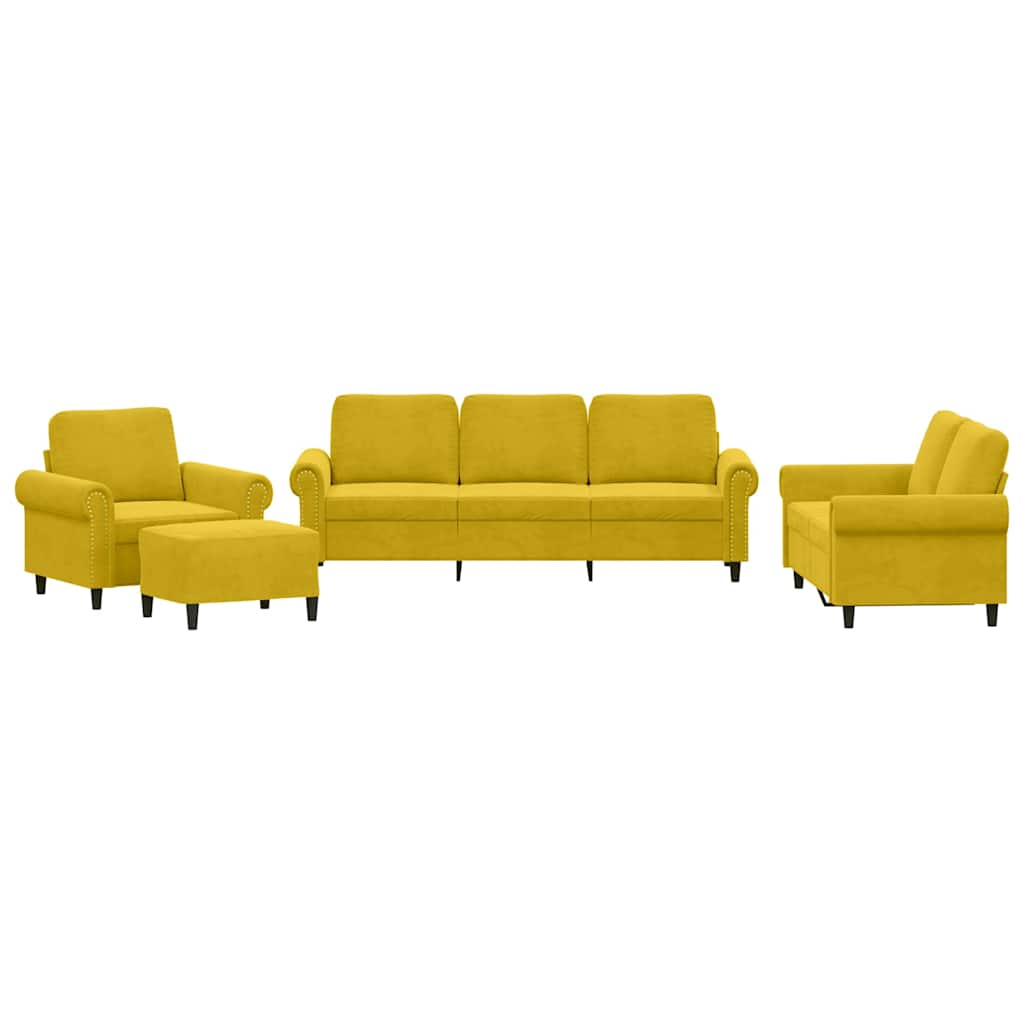 Set di Divani 4 pz con Cuscini giallo in Velluto | homemem39