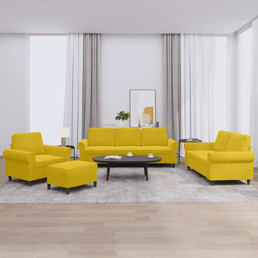 Set di Divani 4 pz con Cuscini giallo in Velluto