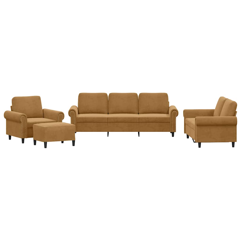 Set di Divani 4 pz con Cuscini Marrone in Velluto | homemem39