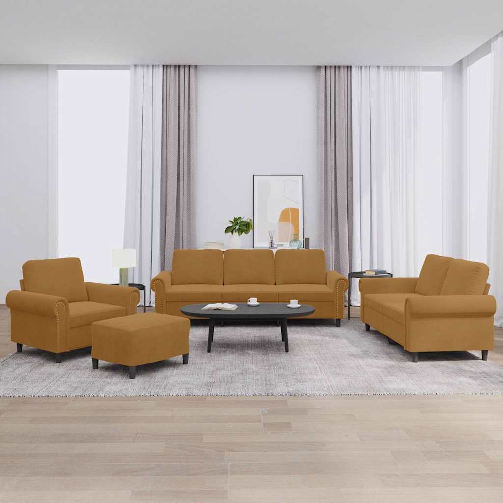 Set di Divani 4 pz con Cuscini Marrone in Velluto | homemem39