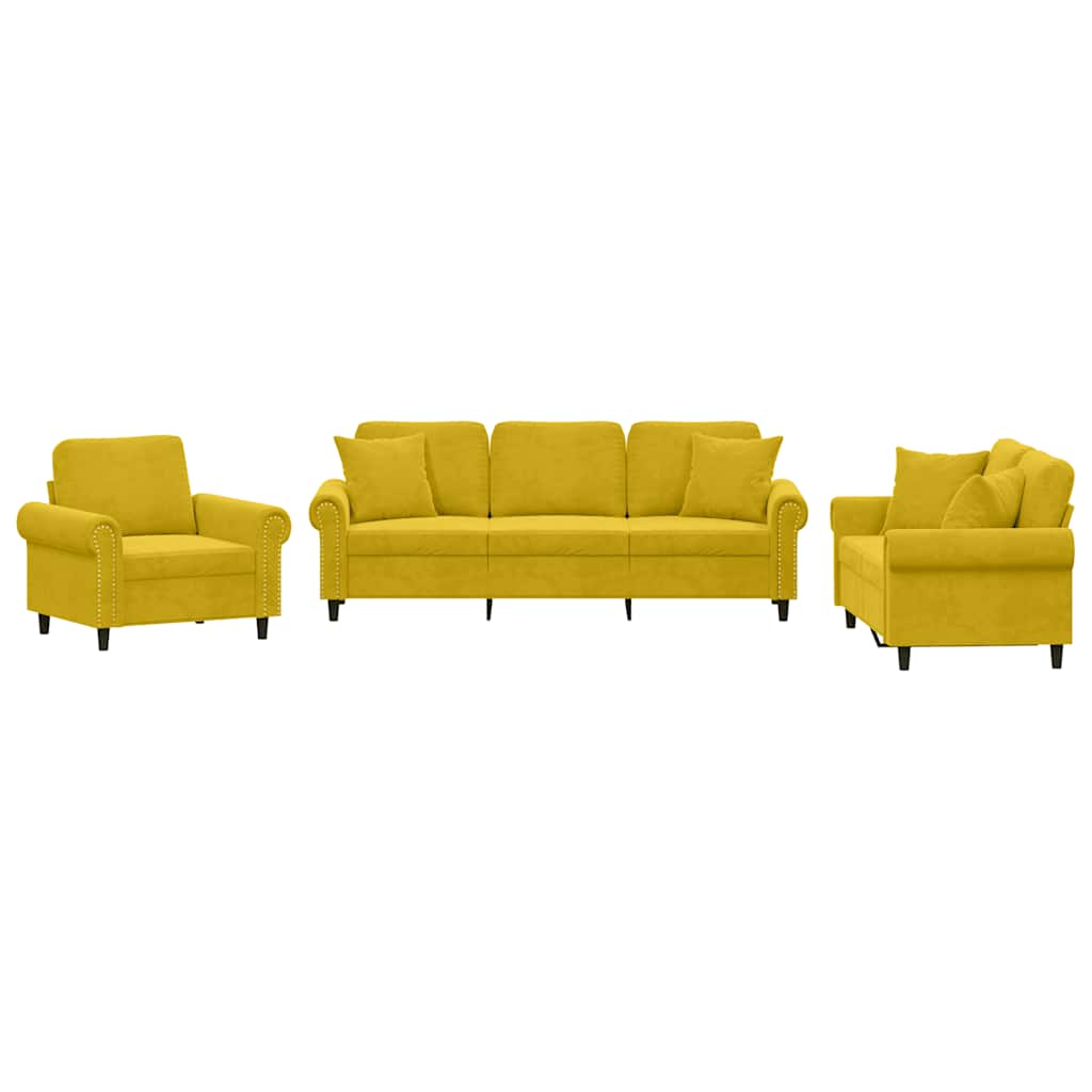 Set di Divani 3 pz con Cuscini Giallo in Velluto | homemem39