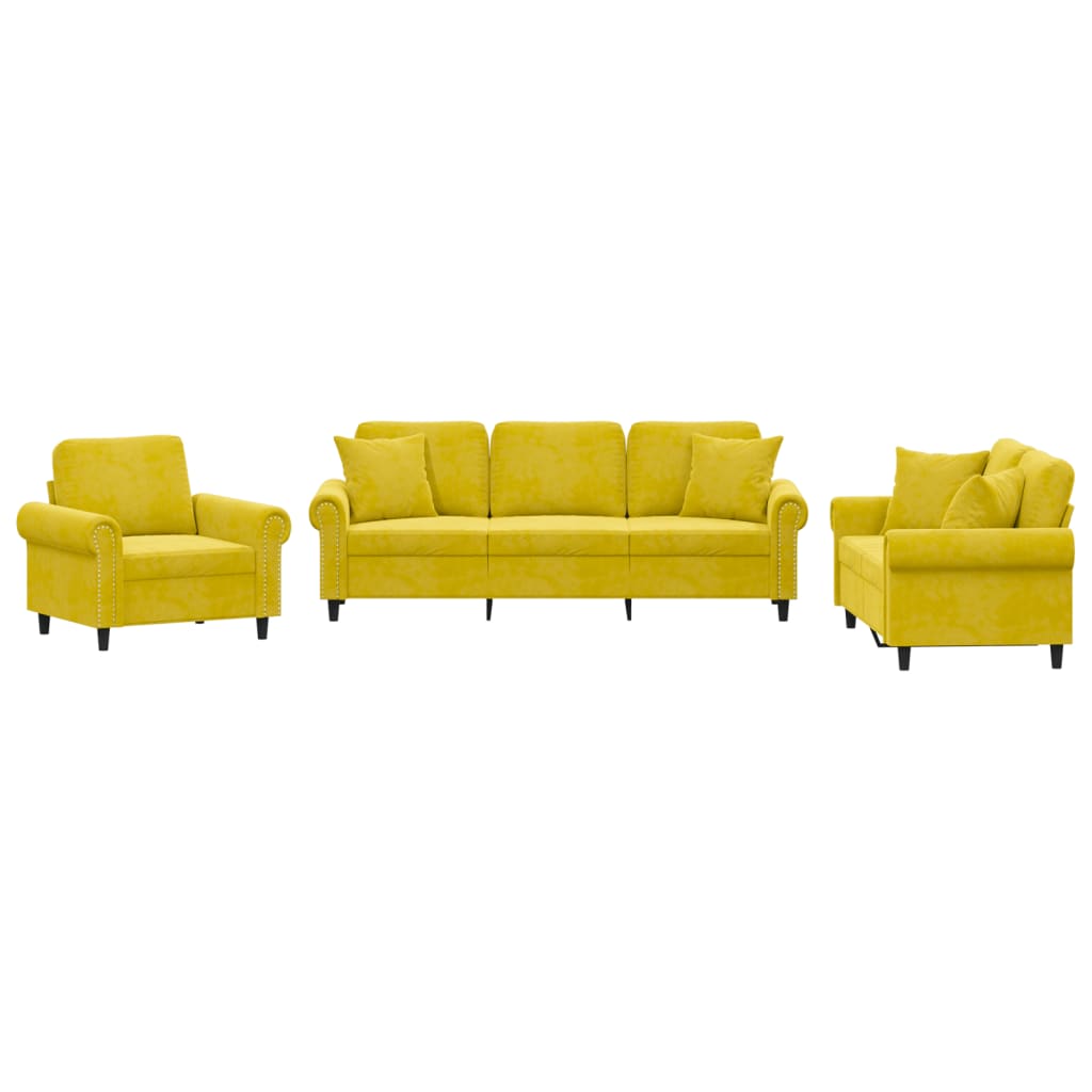 Set di Divani 3 pz con Cuscini Giallo in Velluto - homemem39