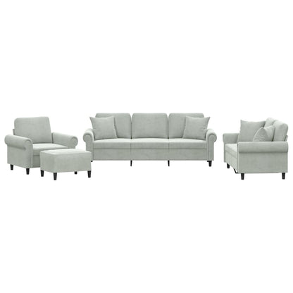Set di Divani 4 pz con Cuscini Grigio Chiaro in Velluto | homemem39