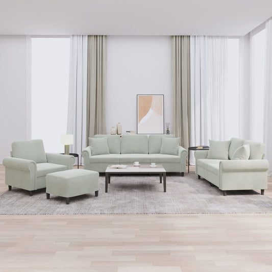 Set di Divani 4 pz con Cuscini Grigio Chiaro in Velluto | homemem39