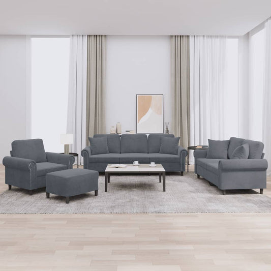 Set di Divani 4 pz con Cuscini Grigio Scuro in Velluto | homemem39
