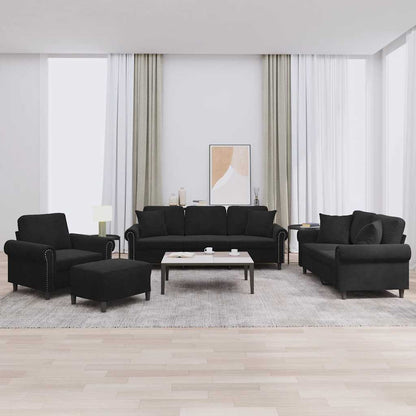 Set di Divani 4 pz con Cuscini Nero in Velluto | homemem39