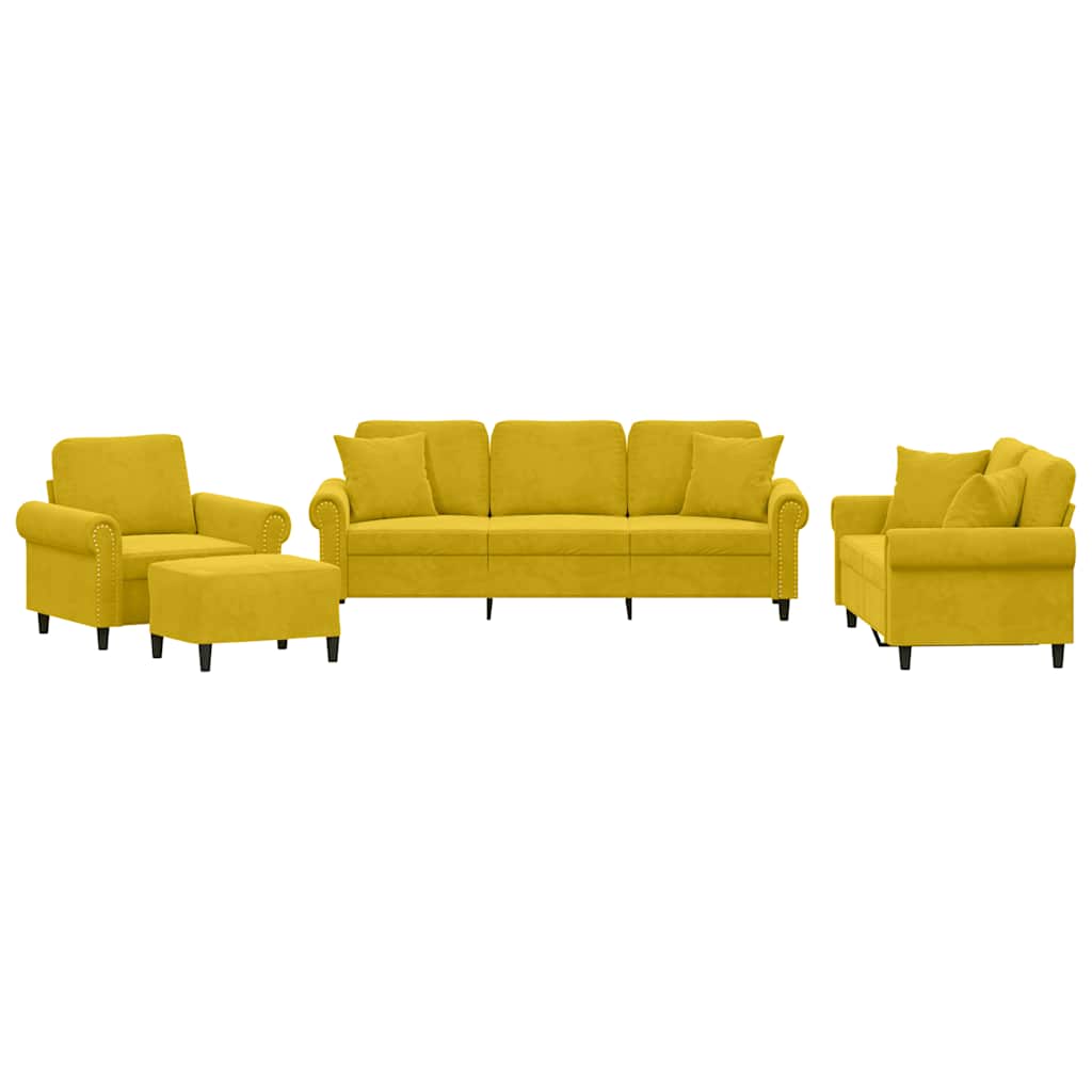 Set di Divani 4 pz con Cuscini Giallo in Velluto | homemem39