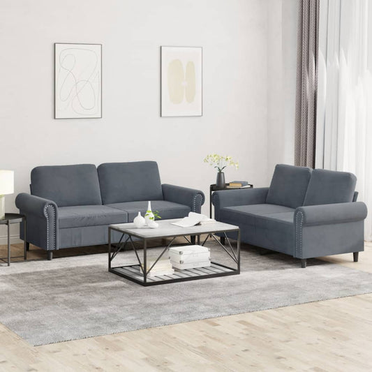 Set di Divani 2 pz con Cuscini Grigio Scuro in Velluto