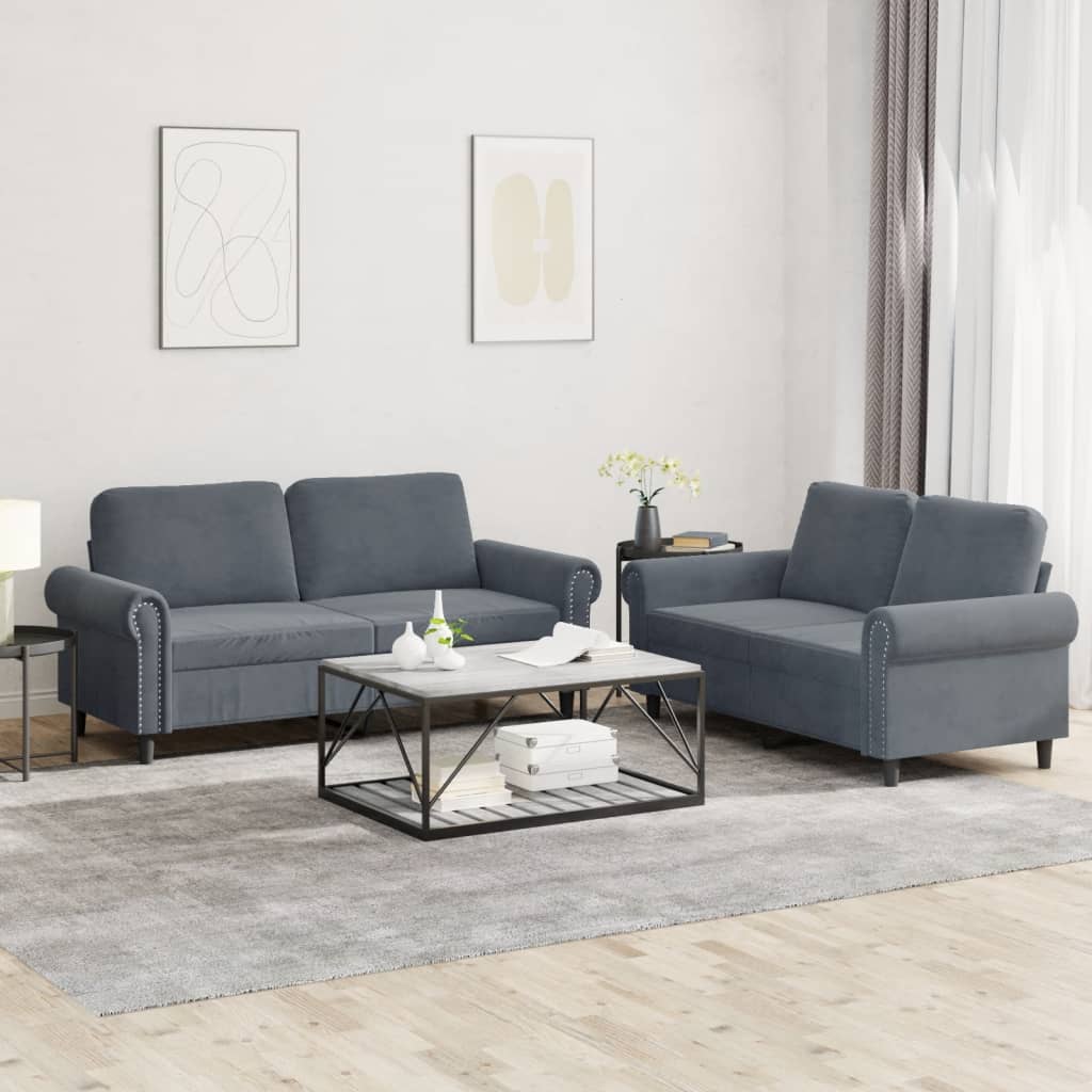 Set di Divani 2 pz con Cuscini Grigio Scuro in Velluto - homemem39