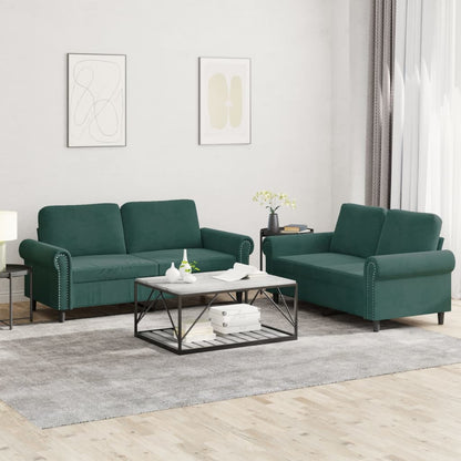 Set di Divani 2 pz con Cuscini Verde scuro in Velluto - homemem39