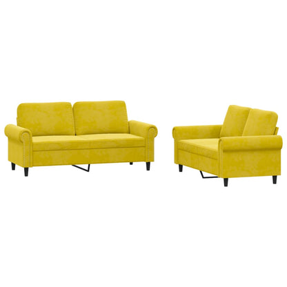 Set di Divani 2 pz con Cuscini giallo in Velluto