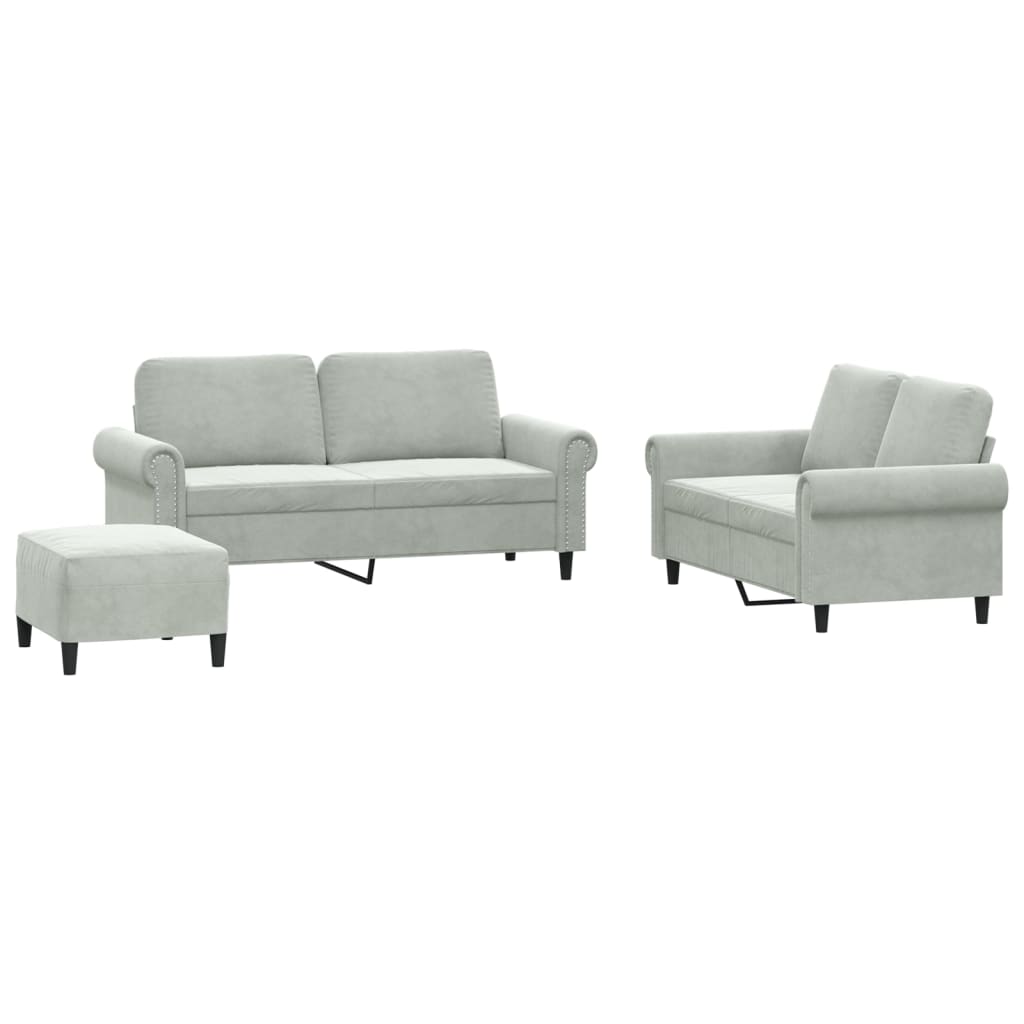 Set di Divani 3 pz con Cuscini Grigio Chiaro in Velluto | homemem39