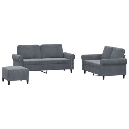 Set di Divani 3 pz con Cuscini Grigio Scuro in Velluto - homemem39