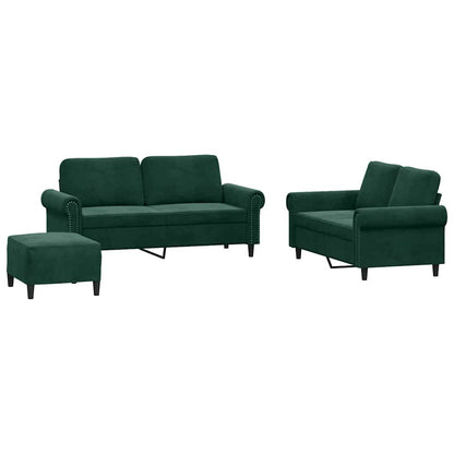 Set di Divani 3 pz con Cuscini Verde scuro in Velluto | homemem39