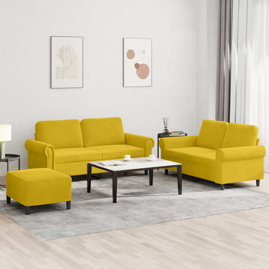 Set di Divani 3 pz con Cuscini giallo in Velluto | homemem39