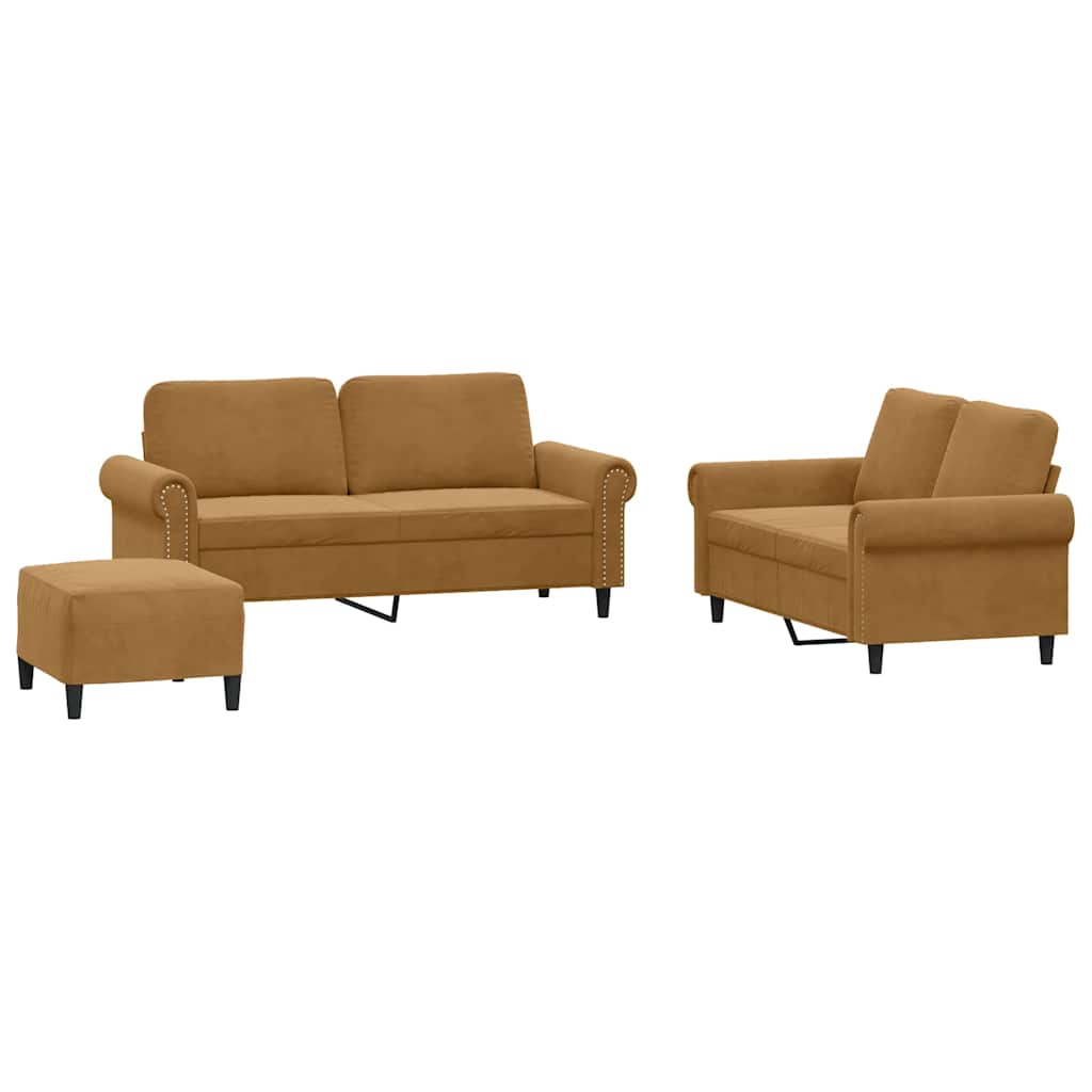 Set di Divani 3 pz con Cuscini Marrone in Velluto | homemem39