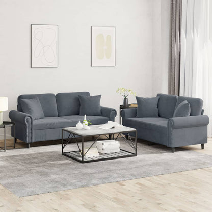 Set di Divani 2 pz con Cuscini Grigio Scuro in Velluto - homemem39