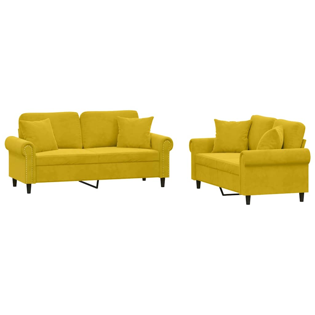 Set di Divani 2 pz con Cuscini Giallo in Velluto | homemem39