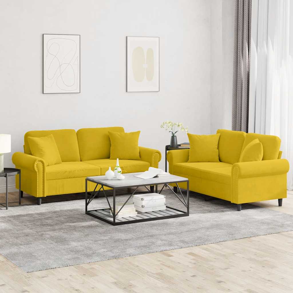 Set di Divani 2 pz con Cuscini Giallo in Velluto | homemem39