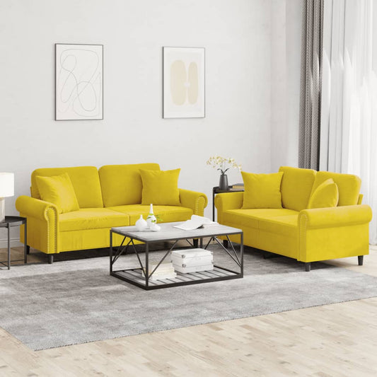 Set di Divani 2 pz con Cuscini Giallo in Velluto - homemem39