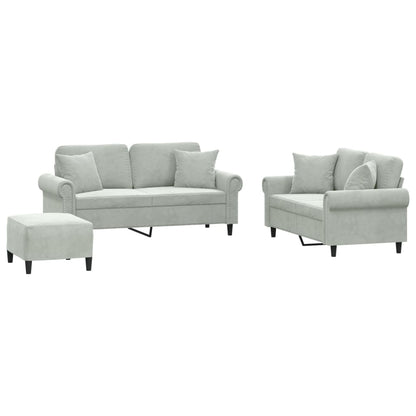 Set di Divani 3 pz con Cuscini Grigio Chiaro in Velluto | homemem39