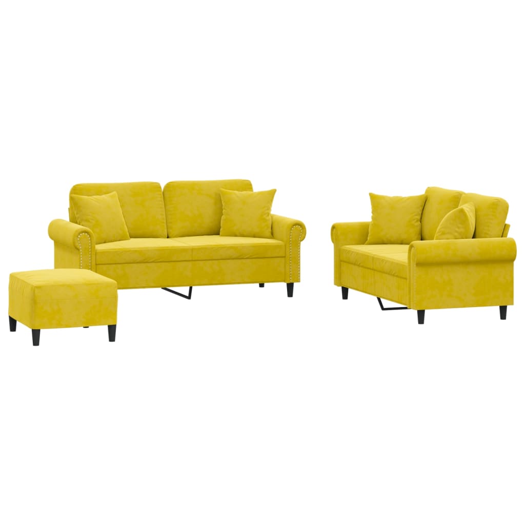 Set di Divani 3 pz con Cuscini Giallo in Velluto - homemem39