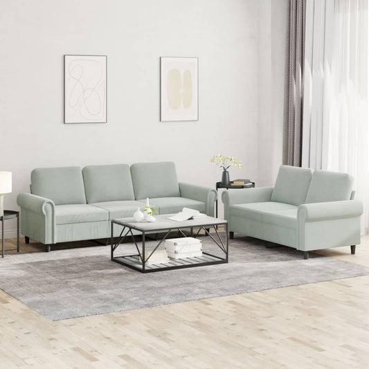 2 pc Sofa Set with Light Gray Velvet Cushions