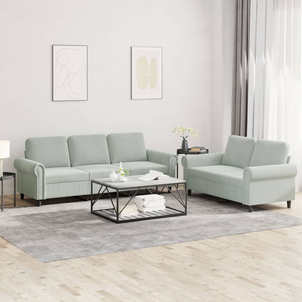 Set di Divani 2 pz con Cuscini Grigio Chiaro in Velluto - homemem39
