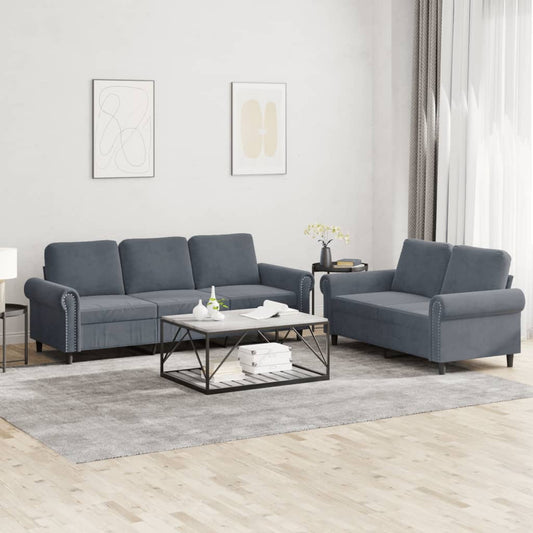 Set di Divani 2 pz con Cuscini Grigio Scuro in Velluto