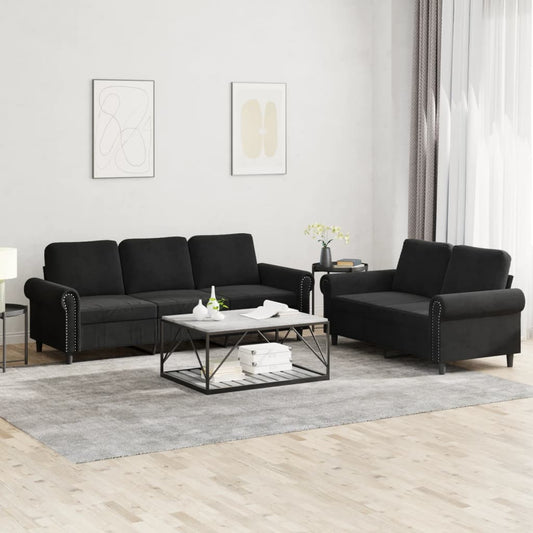 2 pc Sofa Set with Black Velvet Cushions