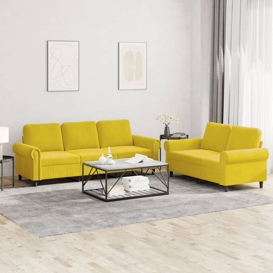 Set di Divani 2 pz con Cuscini giallo in Velluto