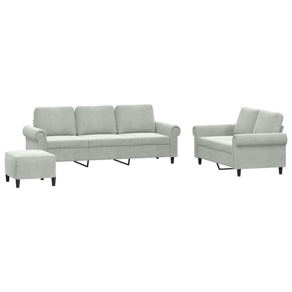 Set di Divani 3 pz con Cuscini Grigio Chiaro in Velluto | homemem39