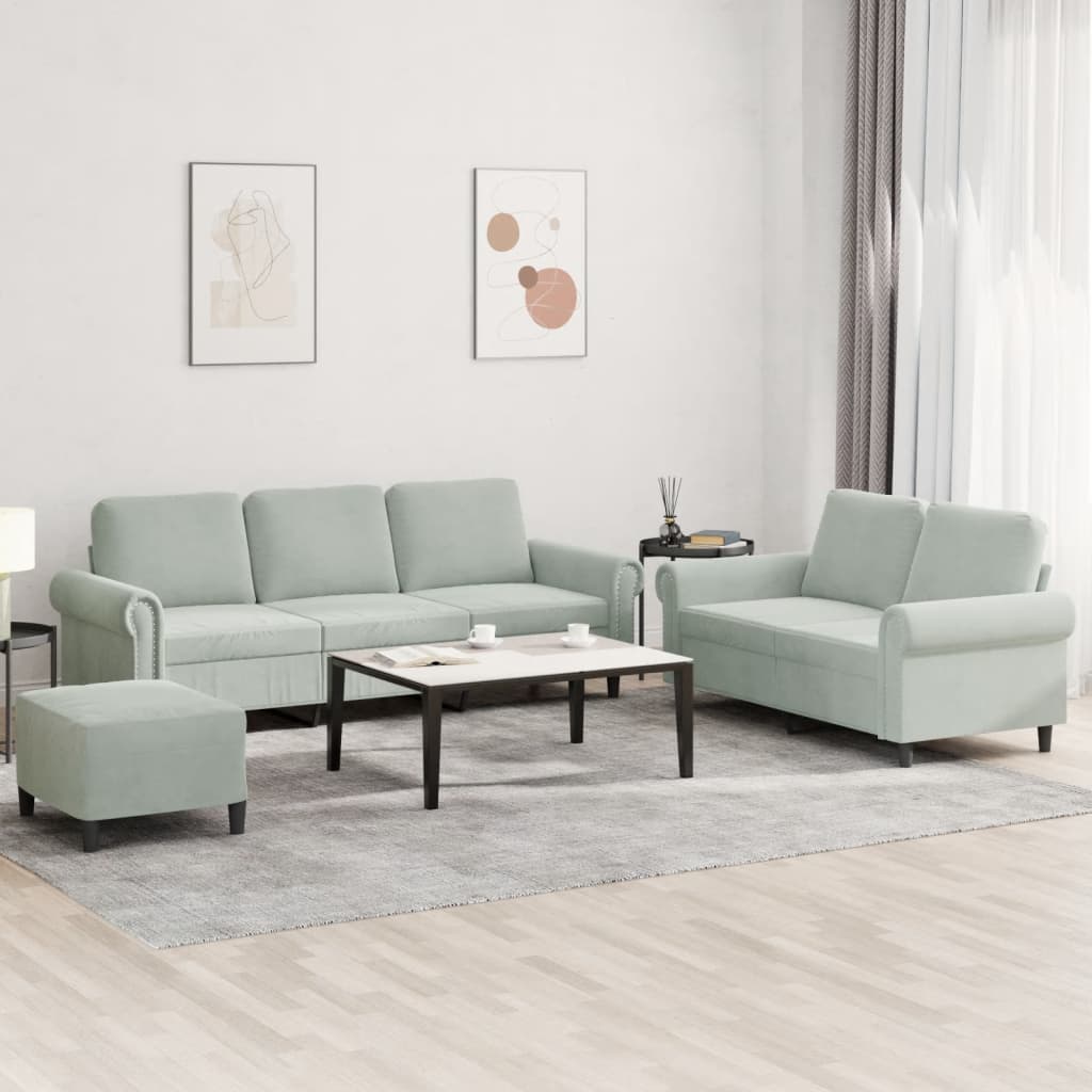 Set di Divani 3 pz con Cuscini Grigio Chiaro in Velluto | homemem39