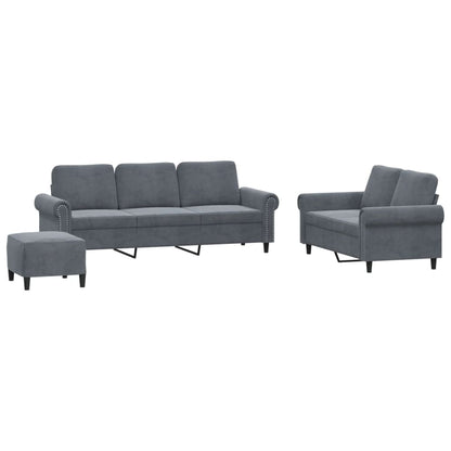 Set di Divani 3 pz con Cuscini Grigio Scuro in Velluto - homemem39